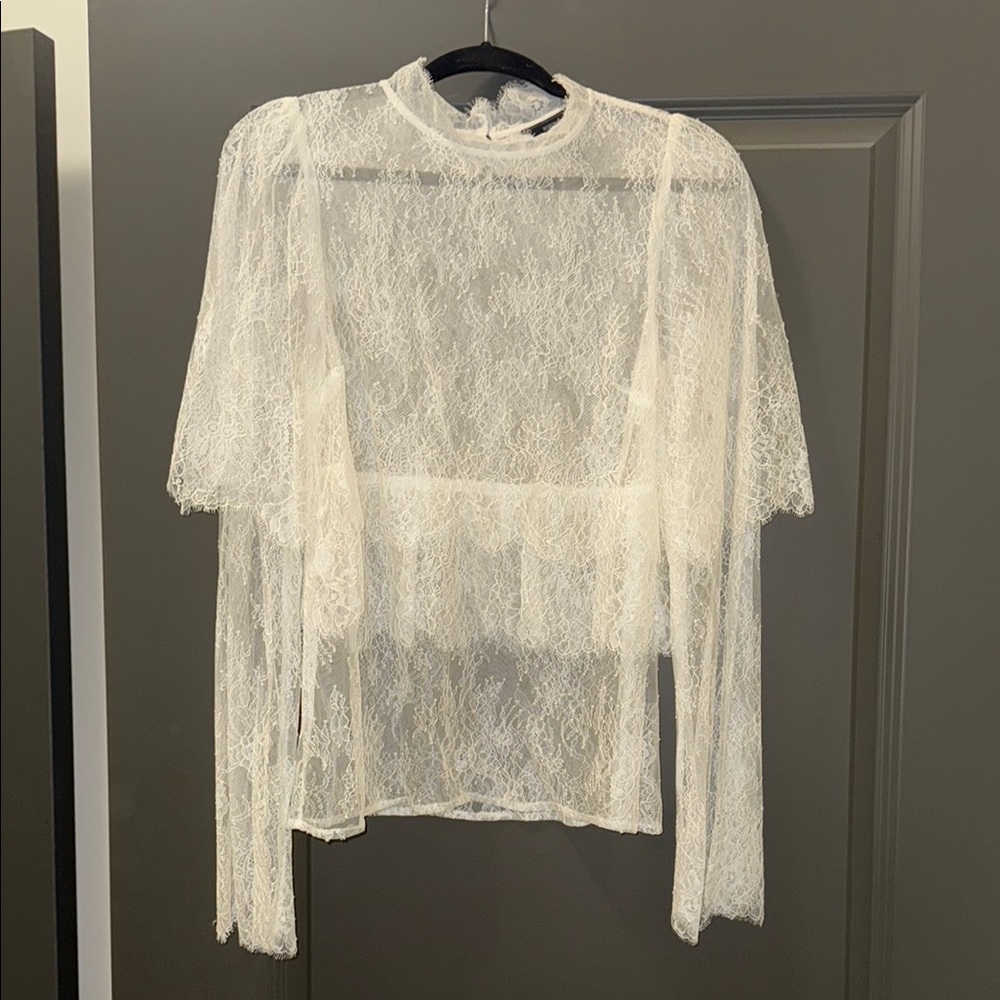 BCBGMaxAzria Cream Asymmetrical Sheer Blouse